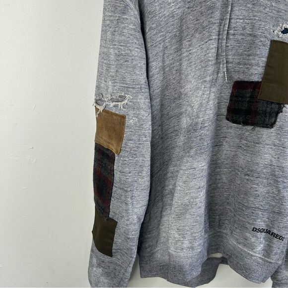 DSQUARED2 Patchwork Distressed Gray Hoodie size Large - Picture 9 of 11